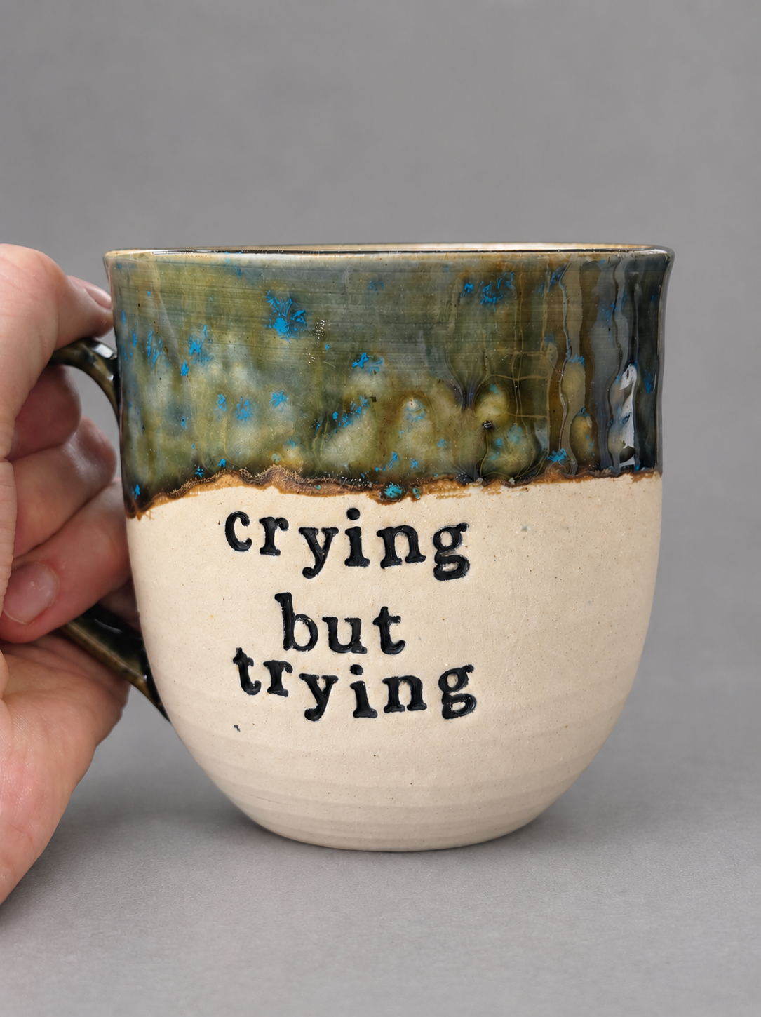 Crying but trying mug